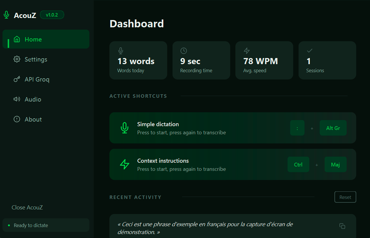 AcouZ dashboard